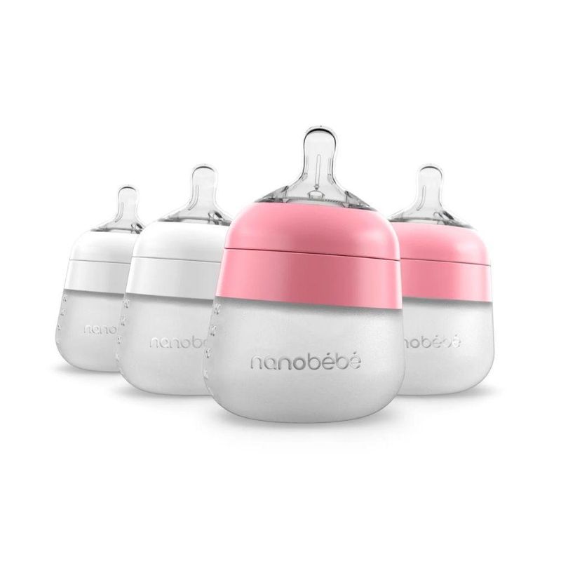 Nanobébé Flexy Silikontåteflaske  (myk) - 2 x Pink og 2 x white 150 ml - 4 pk