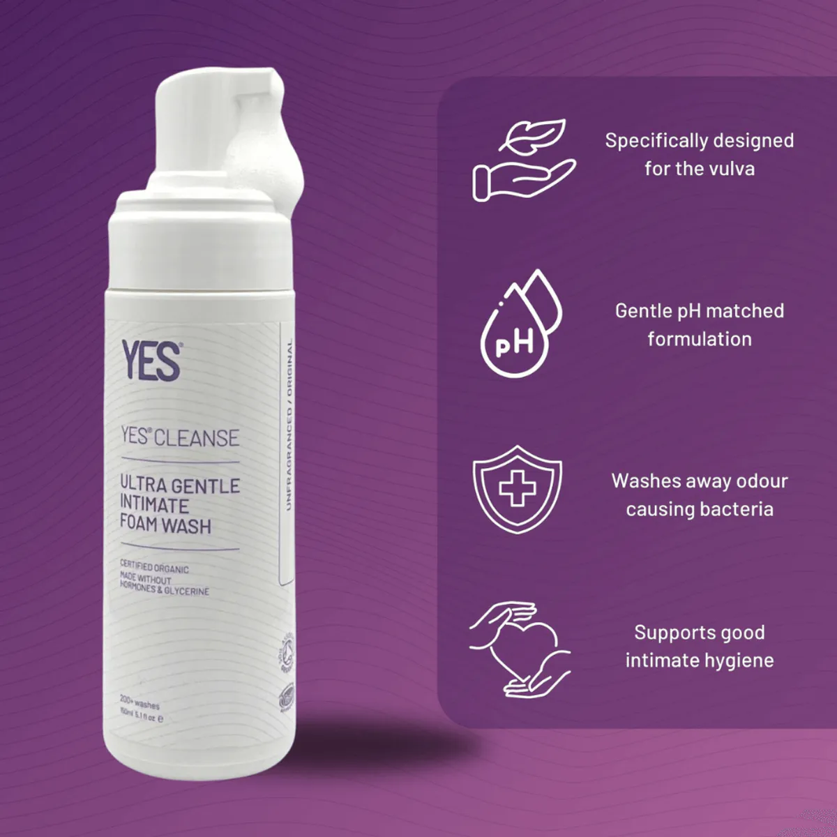 YES CLEANSE Intimvask skum sertifisert økologisk, 150ml, roseduft
