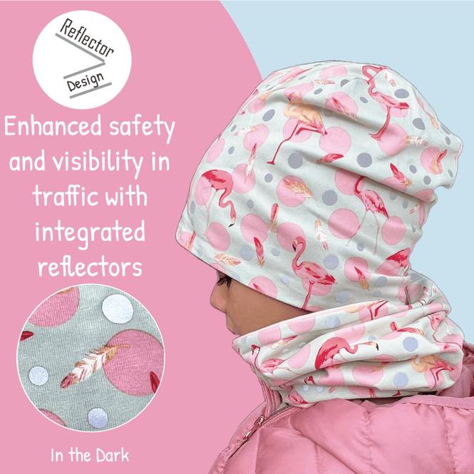Hovedbilde Heckbo Lue og Buff med refleks, 2-8 år, Flamingo