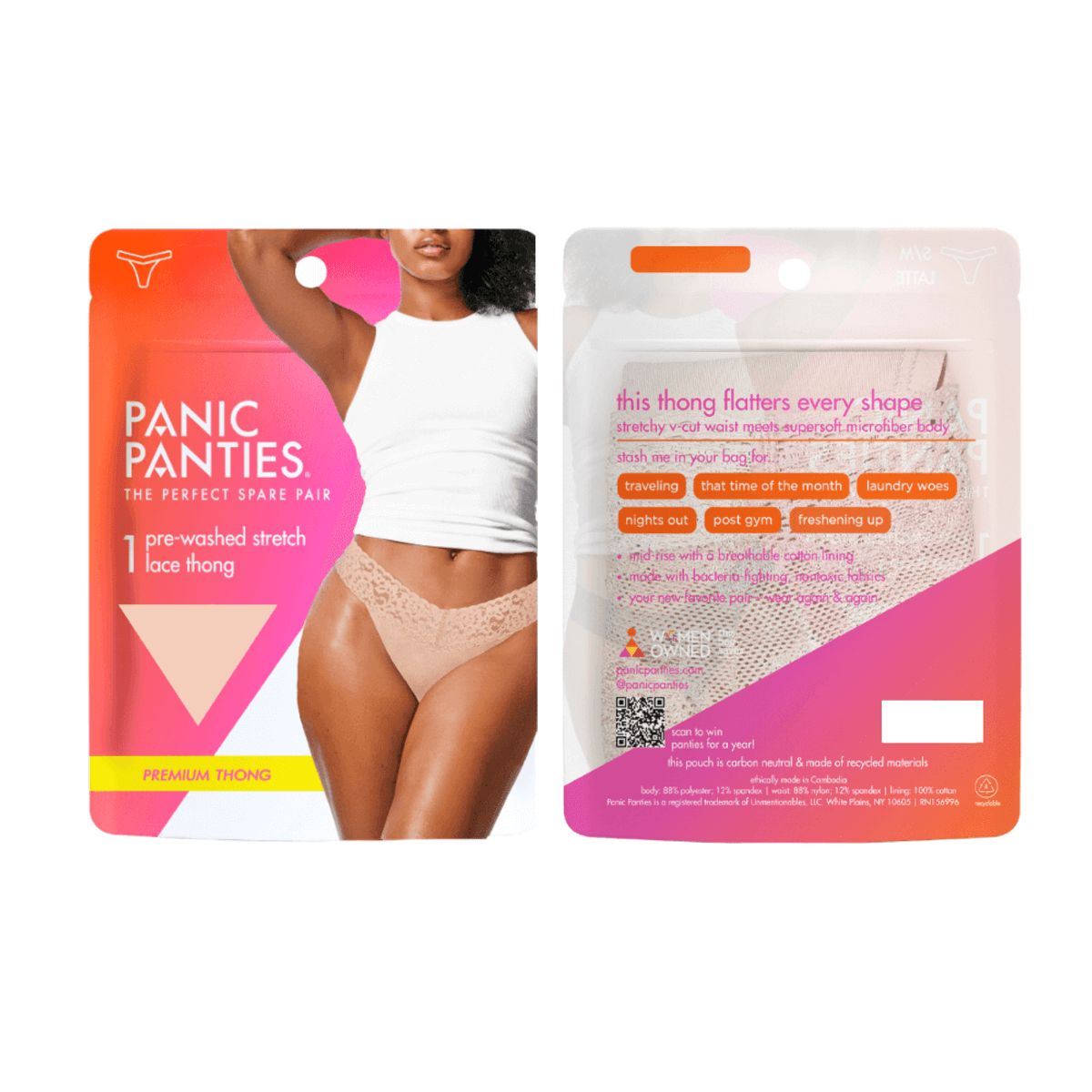 Panic Panties - L/XL pre-washed stretch lace thong truse, latte